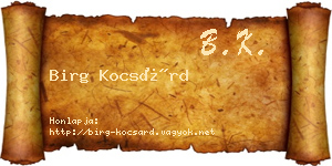 Birg Kocsárd névjegykártya